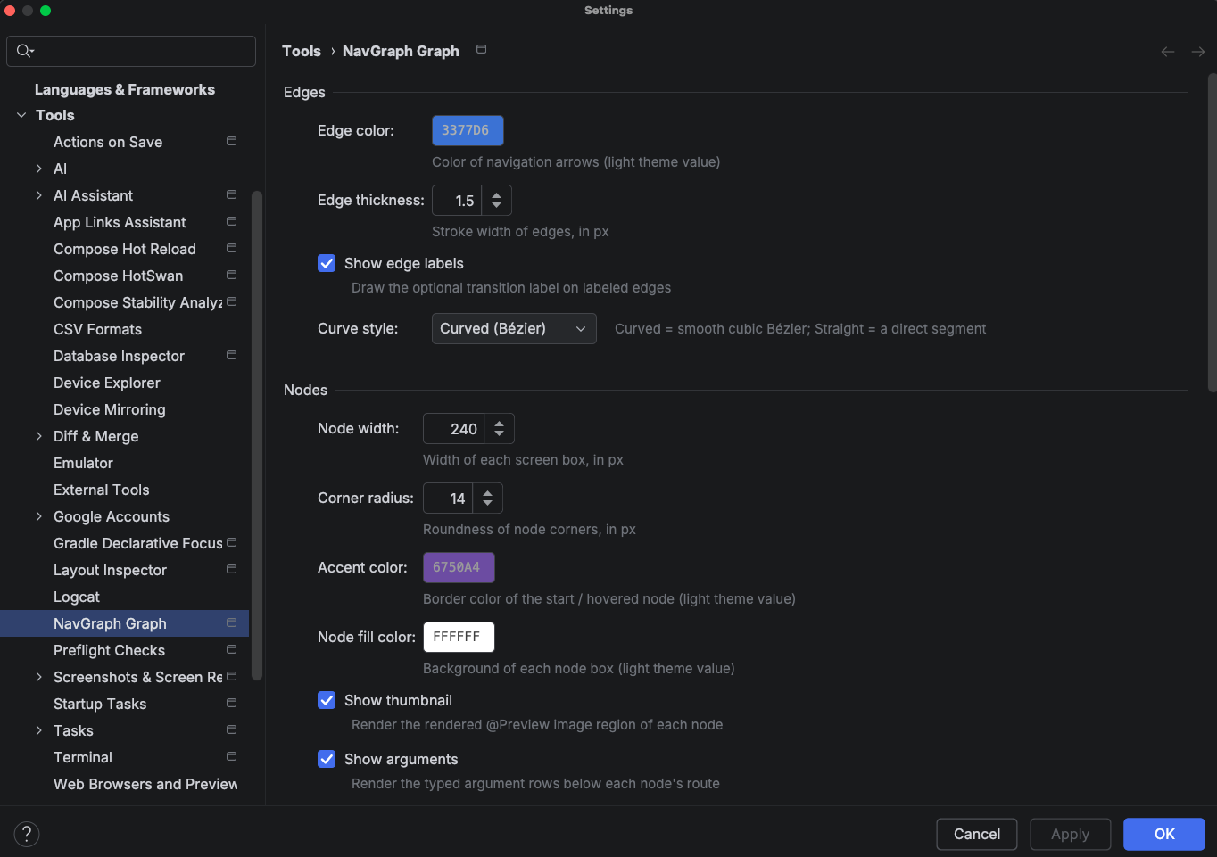 NavGraph Graph settings
